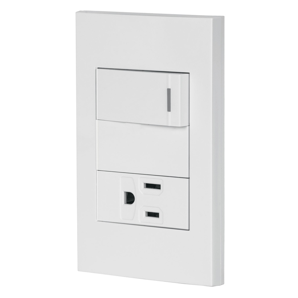 PA-APCO1-EB | Placa armada 1 interruptor,1 contacto,1mod, Española, blanco