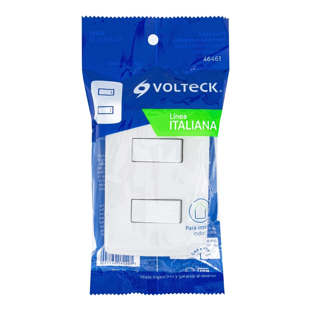 PA-APDO-IB | Placa armada, 2interruptores sencillos,blanco,línea Italiana