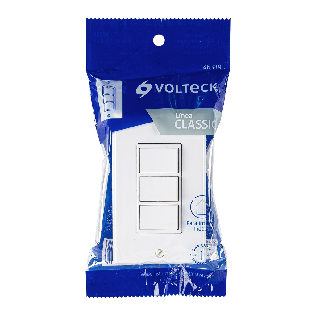 PA-APTR-CLP | Placa armada con 3 interruptores sencillos, línea Classic