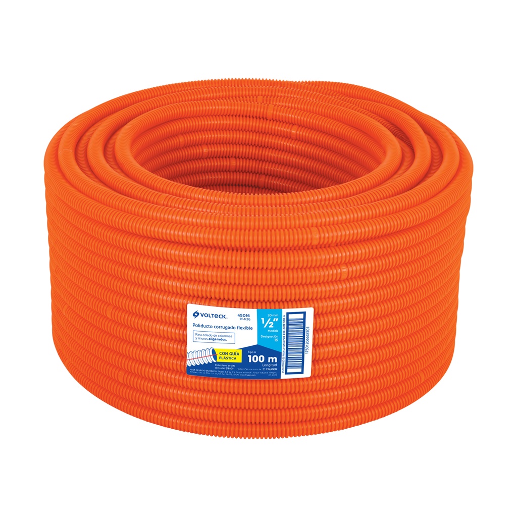 PF-1/2G | Metro de poliducto 1/2' corrugado flex. c/guía, rollo 100 m