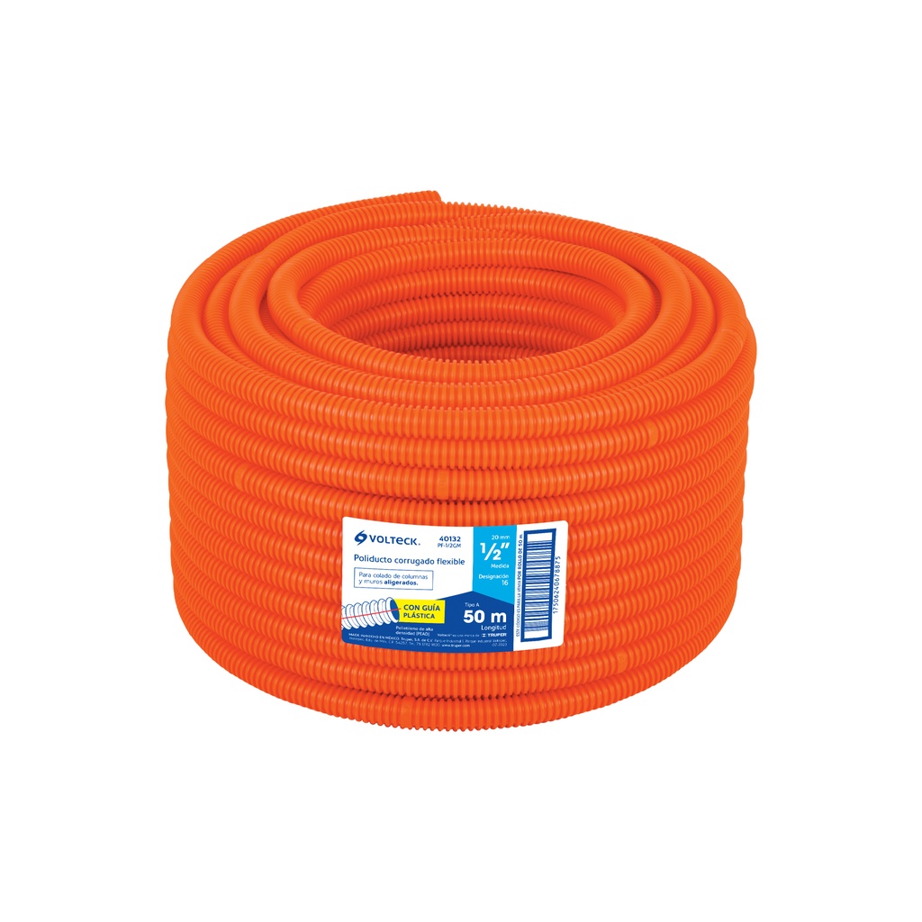 PF-1/2GM | Metro de poliducto 1/2' corrugado flex. c/guía, rollo 50 m