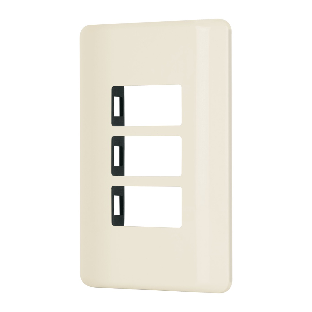 PPTR-BI | Placa 3 módulos, marfil, línea Volteck Basic