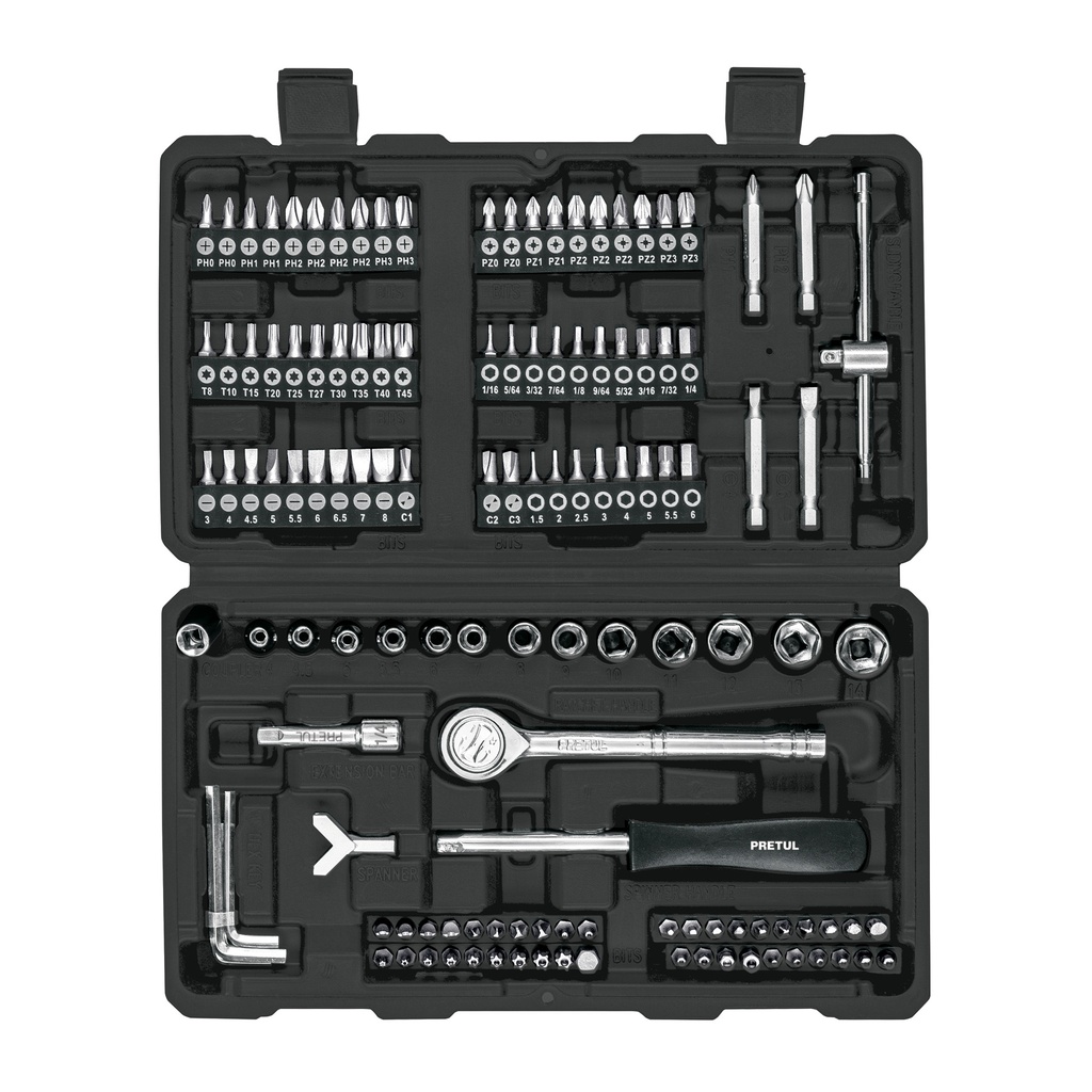 SET-130 | Juego de 130 herramientas 1/4' para mecánico, Pretul