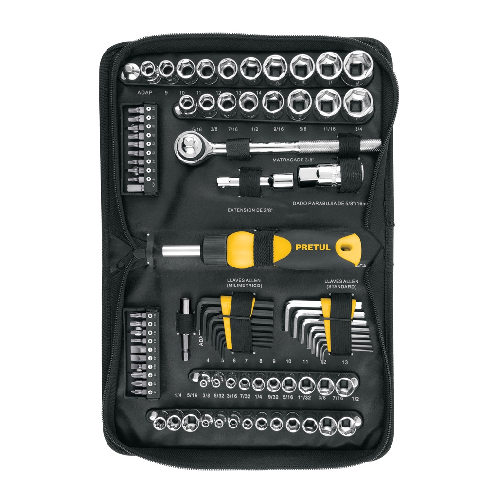 SET-85 | Juego de 83 herramientas 1/4' y 3/8' para mecánico, Pretul