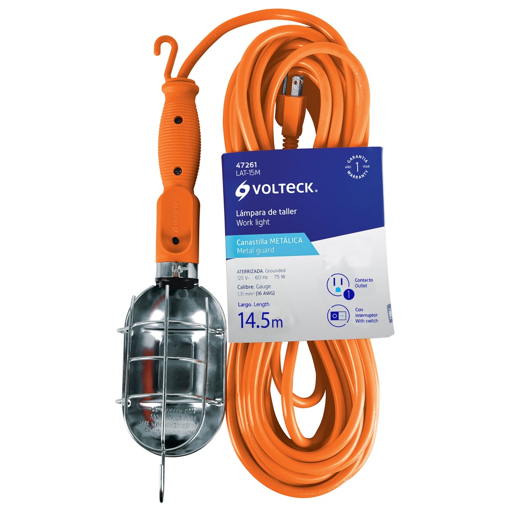 LAT-15M | Lámpara de taller con canastilla metálica 14.5 m, Volteck