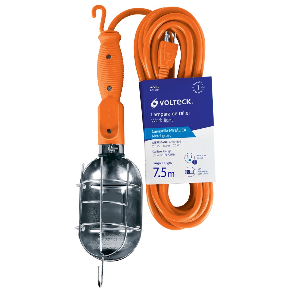 LAT-8M | Lámpara de taller con canastilla metálica 7.5 m, Volteck