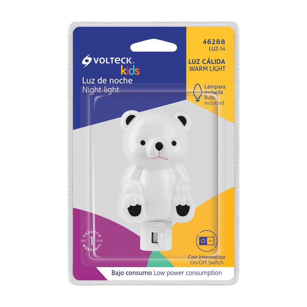 LUZ-14 | Luz de noche con lámpara E12, oso, Volteck
