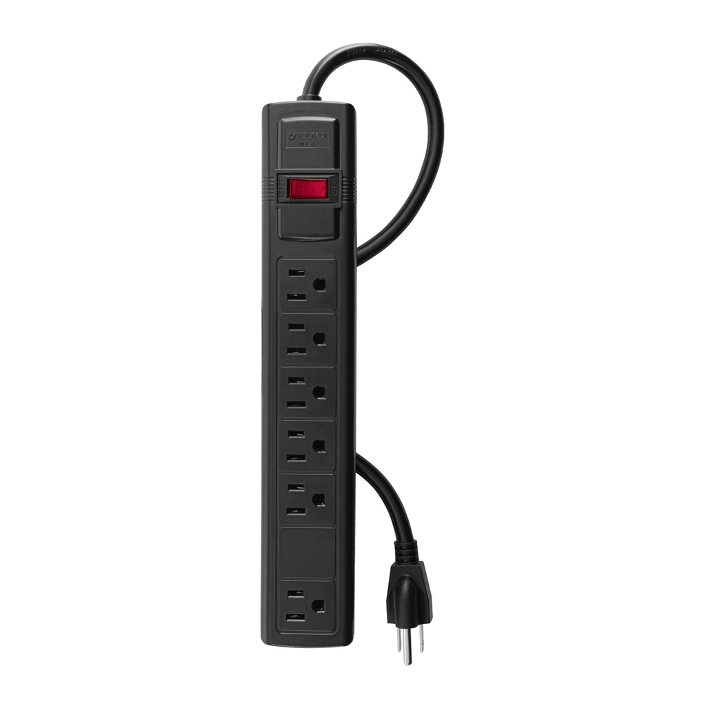 MUL-6N | Multicontacto 16 AWG doméstico con 6 entradas, negro Volteck