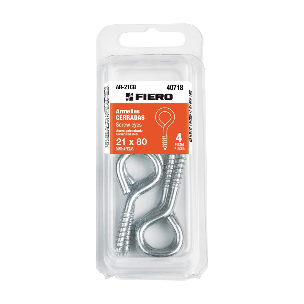 AR-21CB | Blíster con 4 armellas cerradas de 21 x 80, Fiero