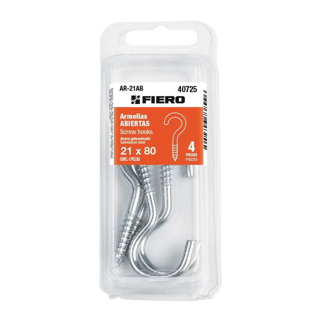 AR-21AB | Blíster con 4 armellas abiertas de 21 x 80, Fiero