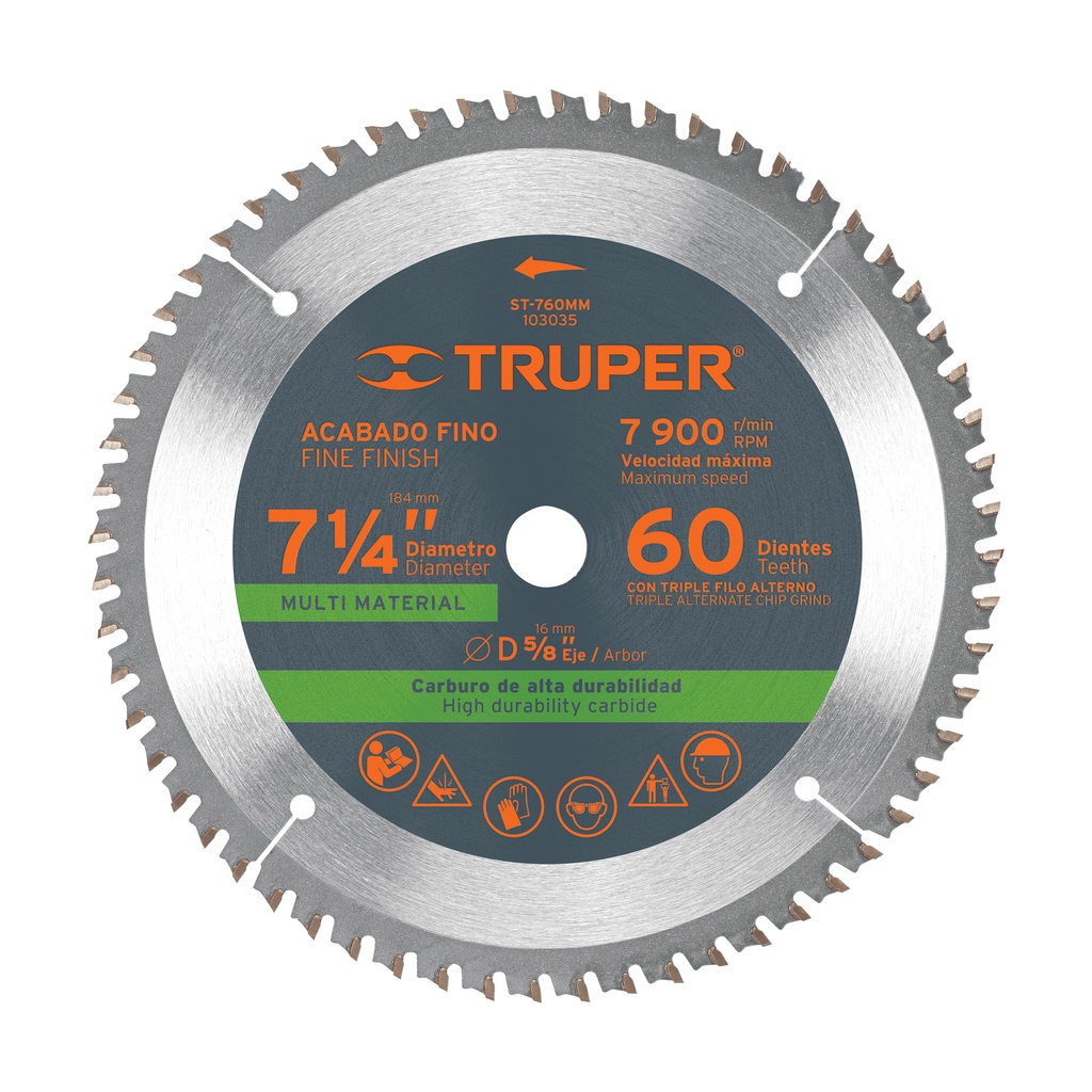 ST-760MM | Disco sierra 7-1/4' multimaterial, 60 dientes centro  5/8'