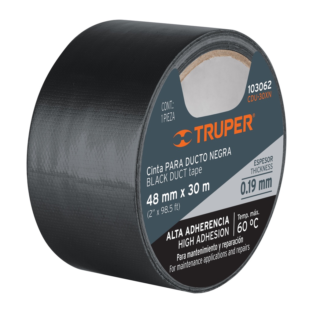 CDU-30XN | Cinta negra para ducto 30m x 48mm, espesor 0.19mm, Truper