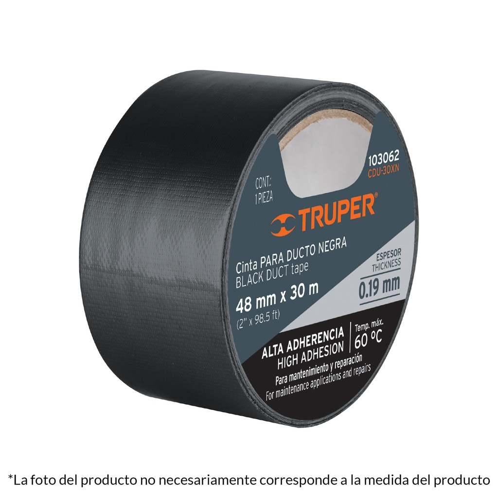 CDU-50XN | Cinta negra para ducto 50m x 48mm, espesor 0.19mm, Truper