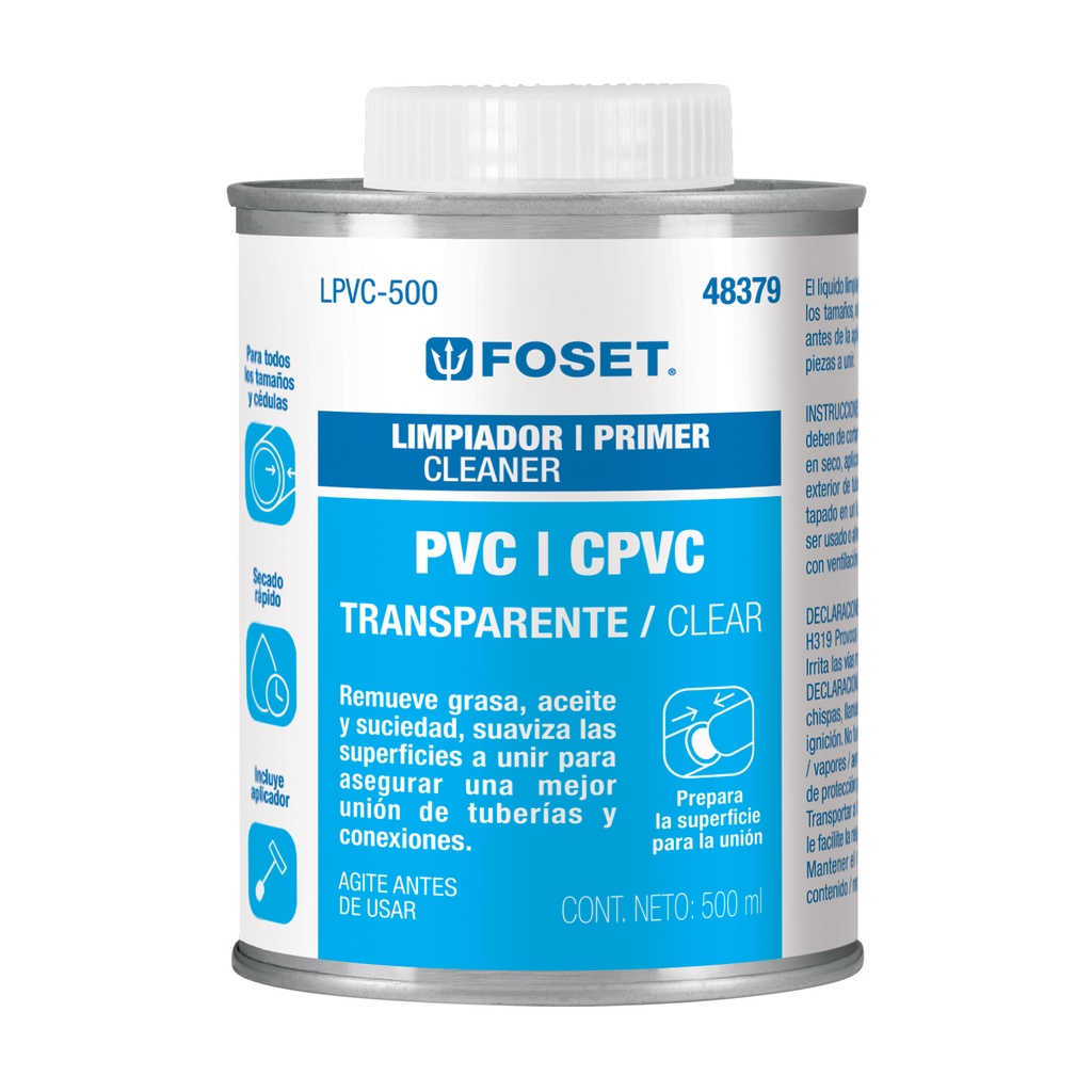 LPVC-500 | Limpiador para PVC y CPVC en lata, 500ml, Foset