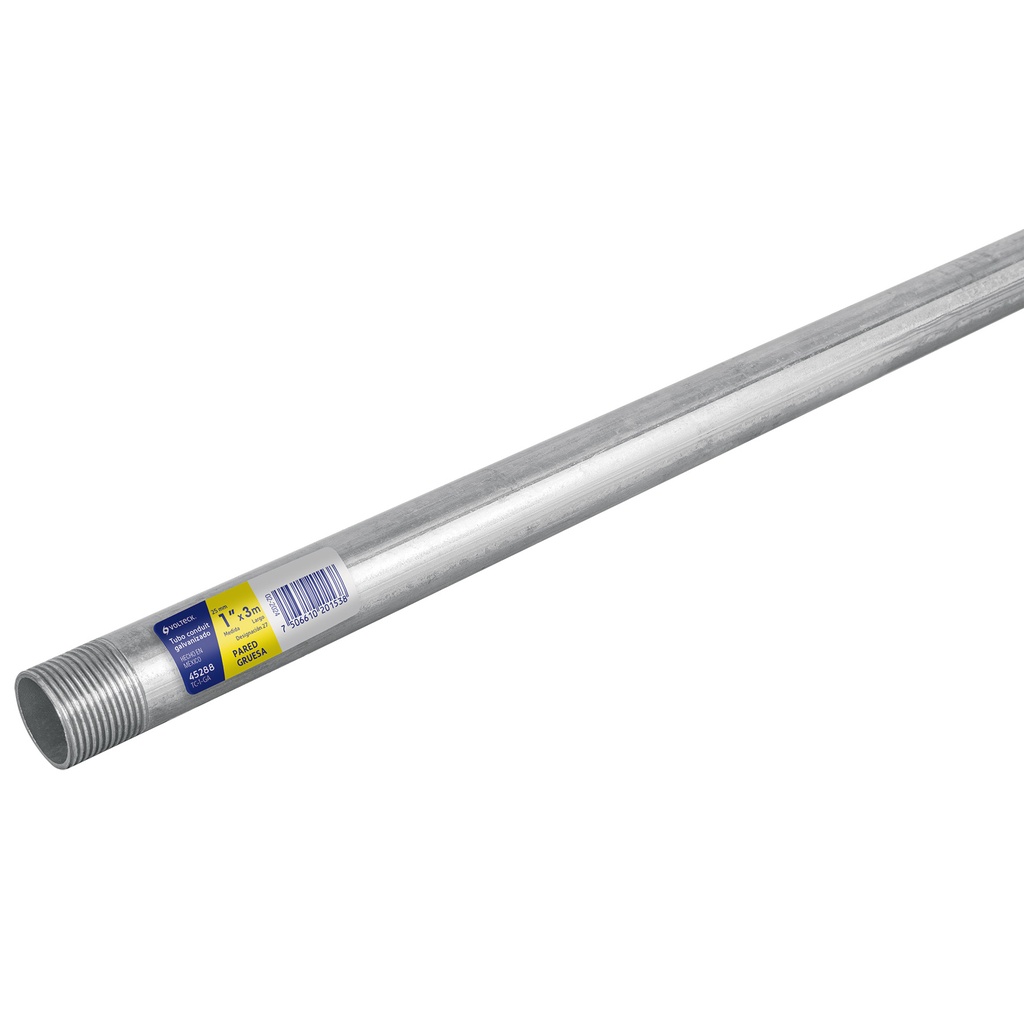 TC-1-GA | Tubo Conduit 1' galvanizado 3 m pared gruesa, et. Amarilla