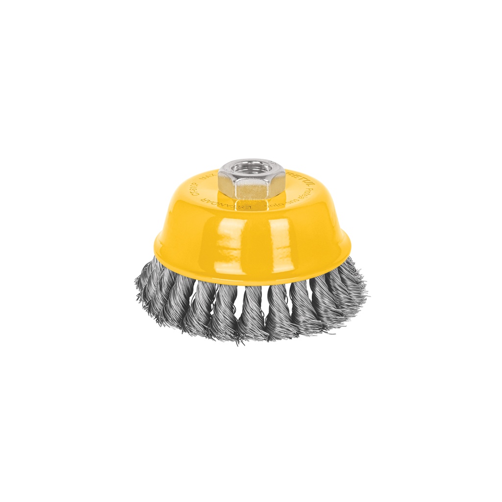 CT-610P | Carda copa 4' alambre trenzado fino, eje 5/8'-11, Pretul