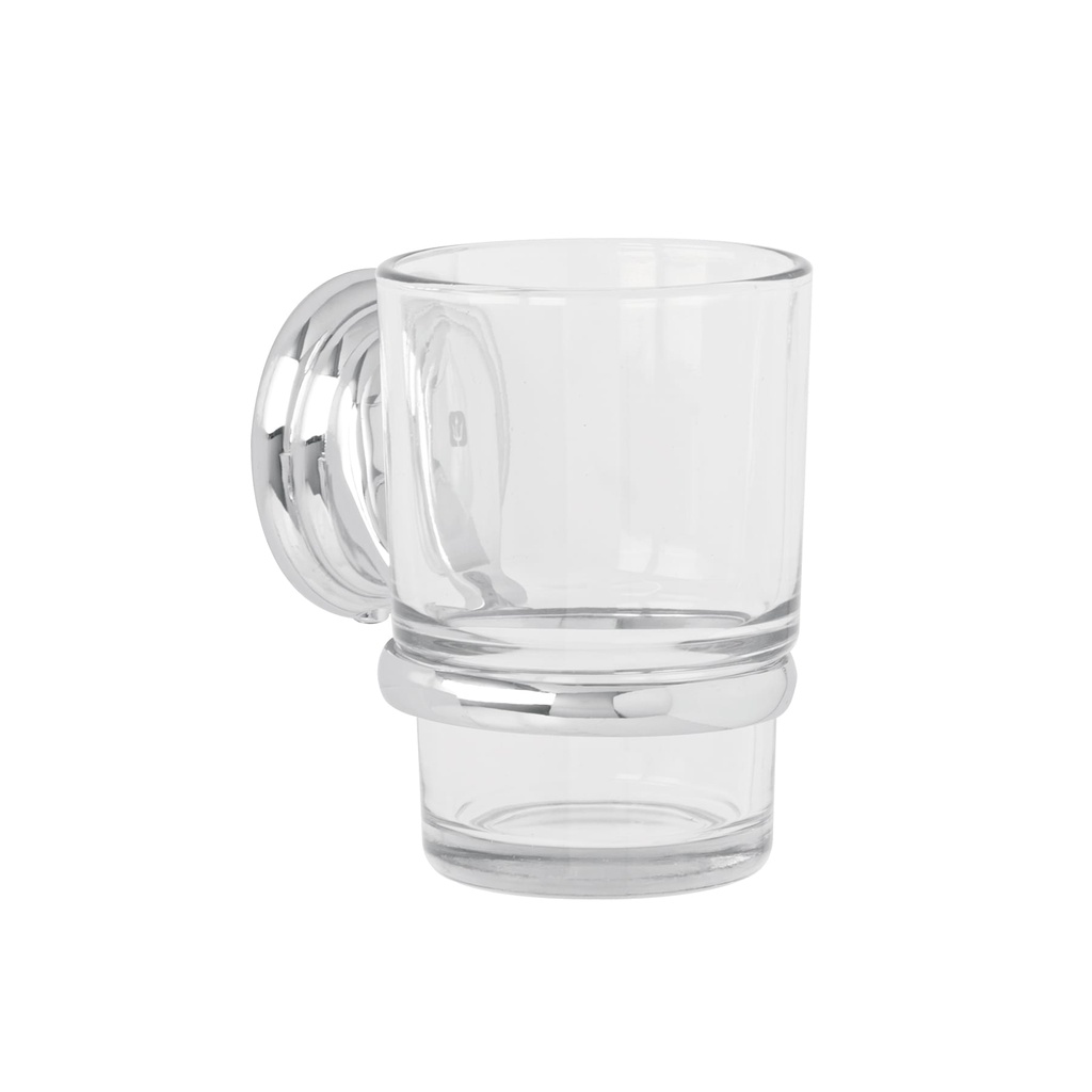 AQA-81 | Portavaso cepillero cromo con vaso de vidrio, Foset Aqua