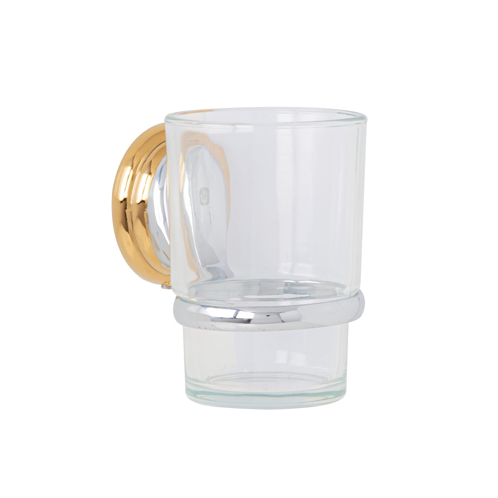 AQA-81G | Portavaso cepillero cromo-oro con vaso de vidrio, Foset Aqua