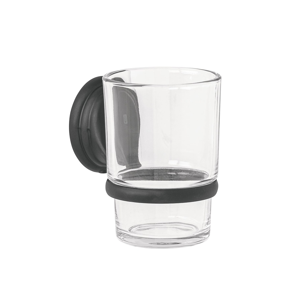 AQA-81M | Portavaso cepillero negro con vaso de vidrio, Foset Aqua