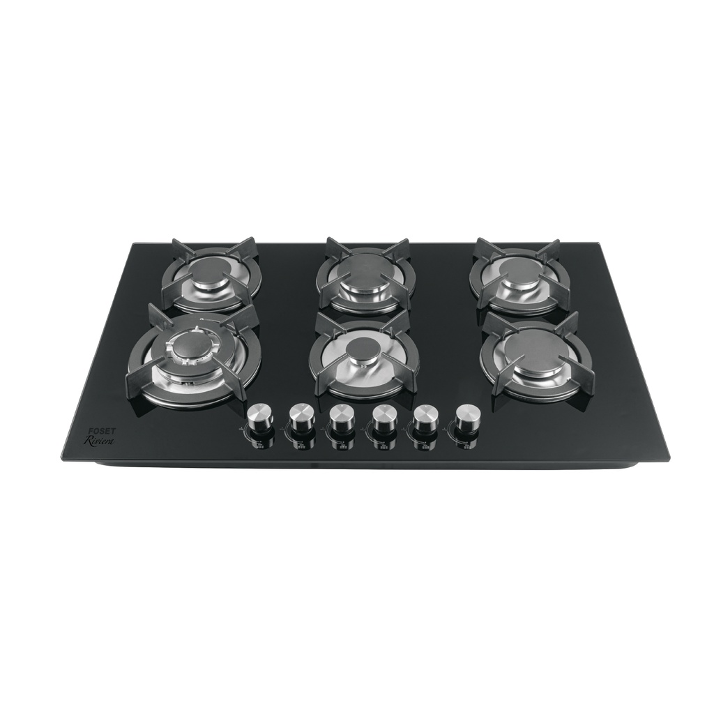 PAE-906GV | Parrilla gas empotrable 90cm, 6 quem, vidrio negro, Riviera