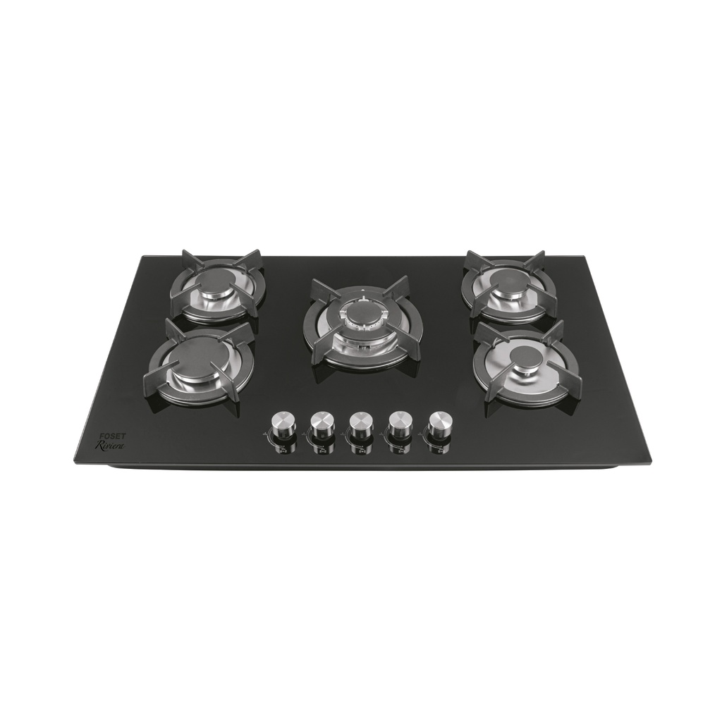 PAE-905GV | Parrilla gas empotrable 90cm, 5 quem, vidrio negro, Riviera