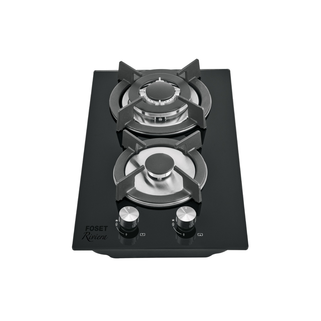 PAE-302GV | Parrilla gas empotrable 30cm, 2 quem, vidrio negro, Riviera