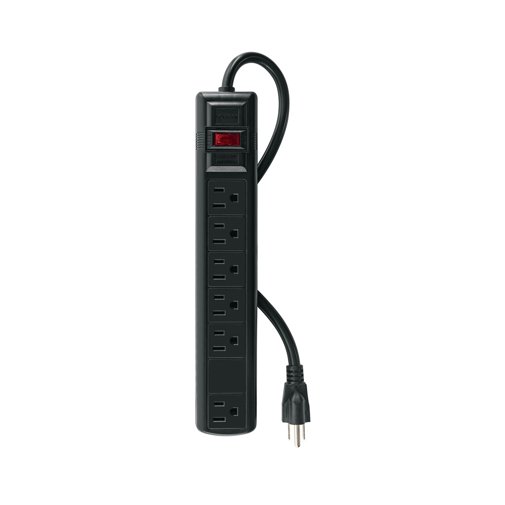 MUL-645N | Multicontacto 14 AWG 6 ent., sup. de picos 450 joules, negro