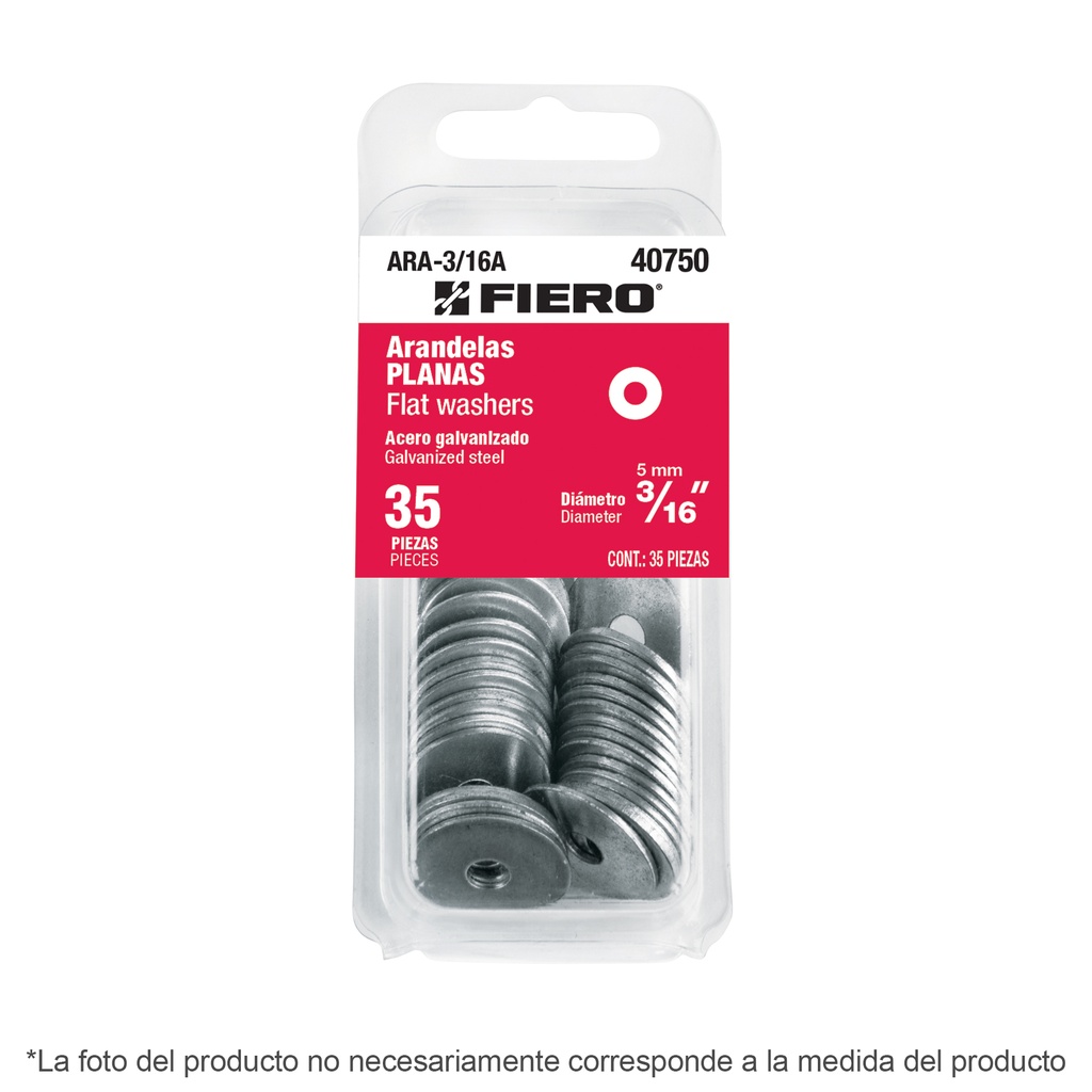 ARA-1/4A | Blíster con 30 arandelas planas de 1/4', Fiero