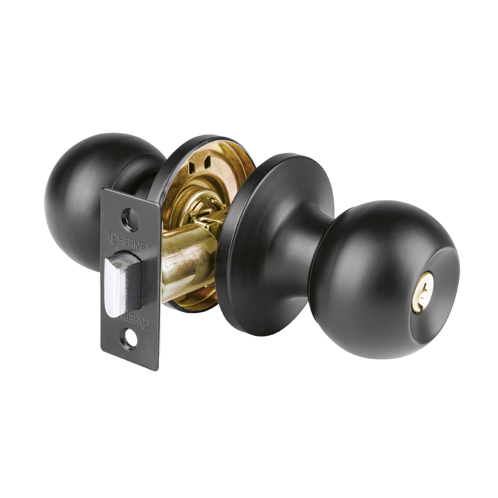 BALT-NE-BP | Cerradura esfera tubular, baño, negro, Hermex Basic