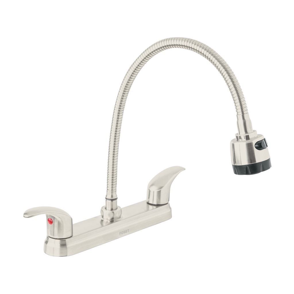 AQF-88N | Mezcladora 8' p/fregadero, flexible, palanca, satín, Aqua