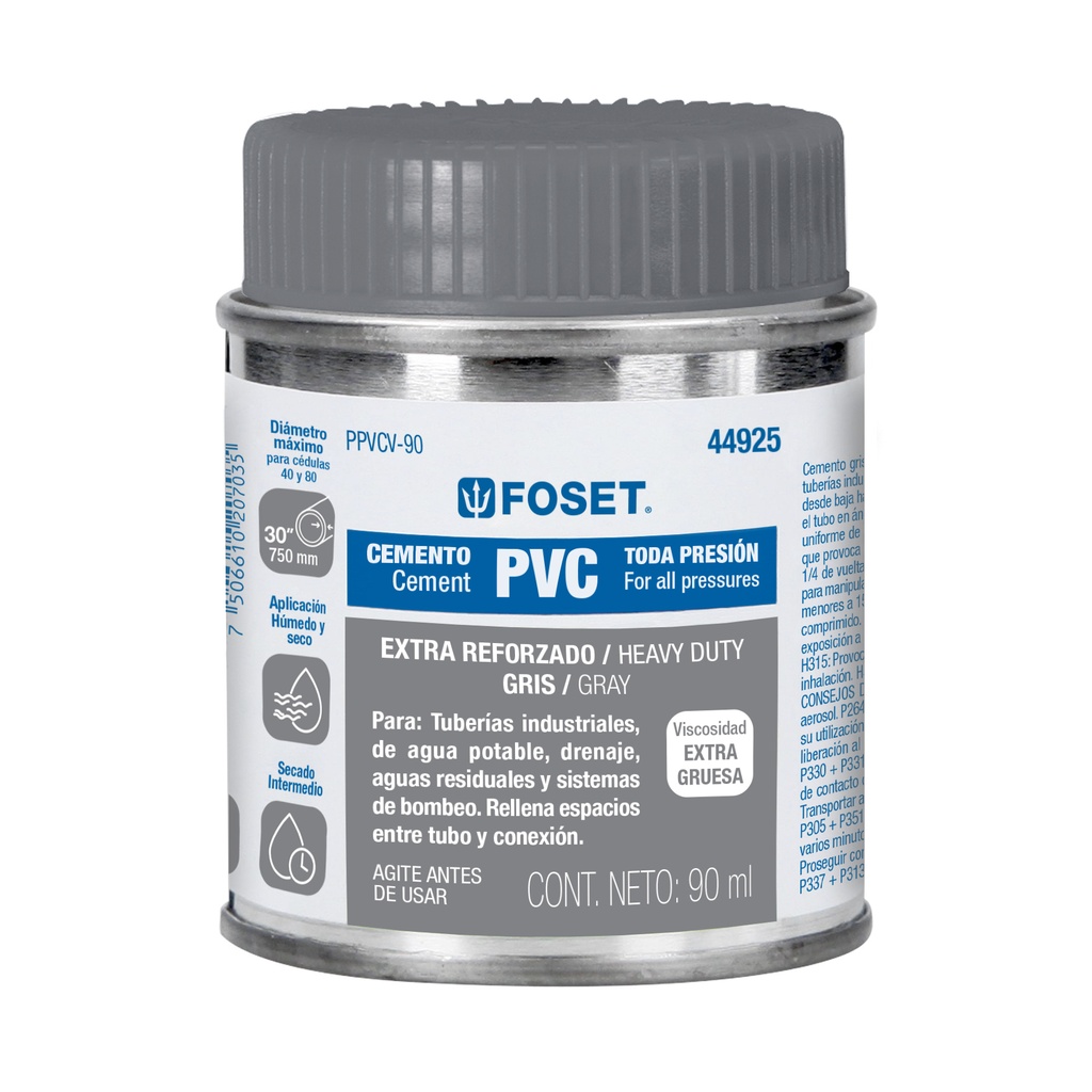 PPVCV-90 | Cemento para PVC en bote de 90 ml, alta viscosidad, Foset