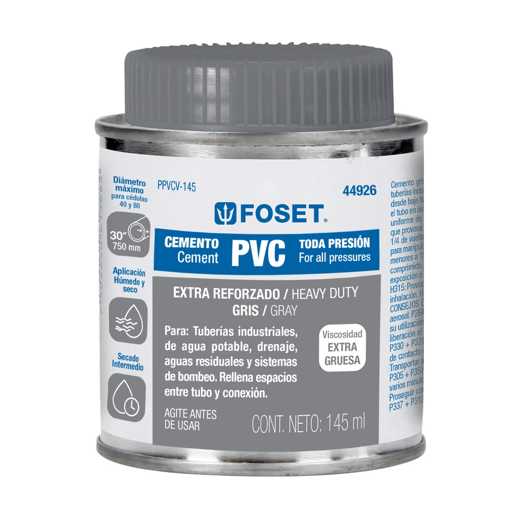 PPVCV-145 | Cemento para PVC en bote de 145 ml, alta viscosidad, Foset