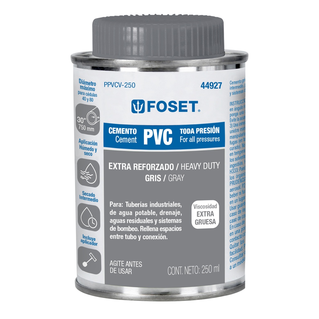 PPVCV-250 | Cemento para PVC en bote de 250 ml, alta viscosidad, Foset