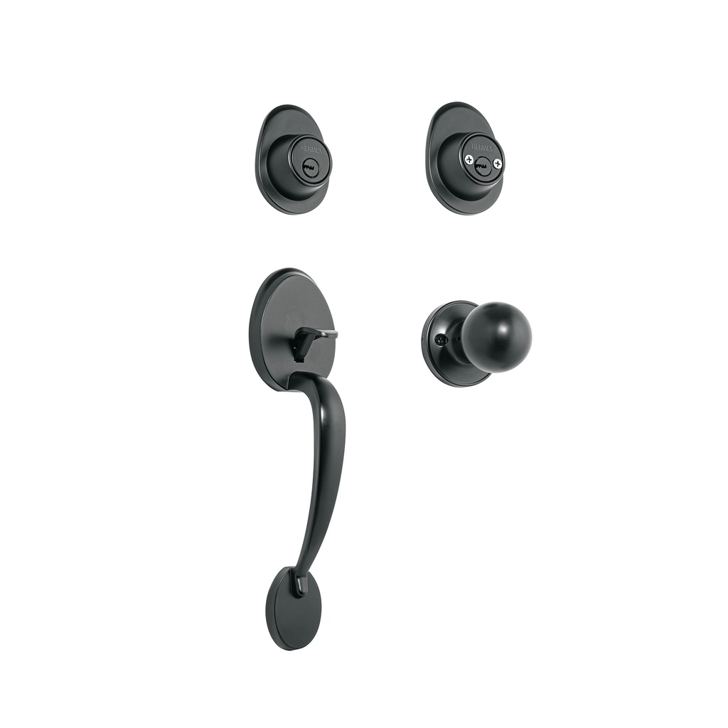 CEP-62PJ | Jaladera, perilla y cerrojo llave-llave, negro