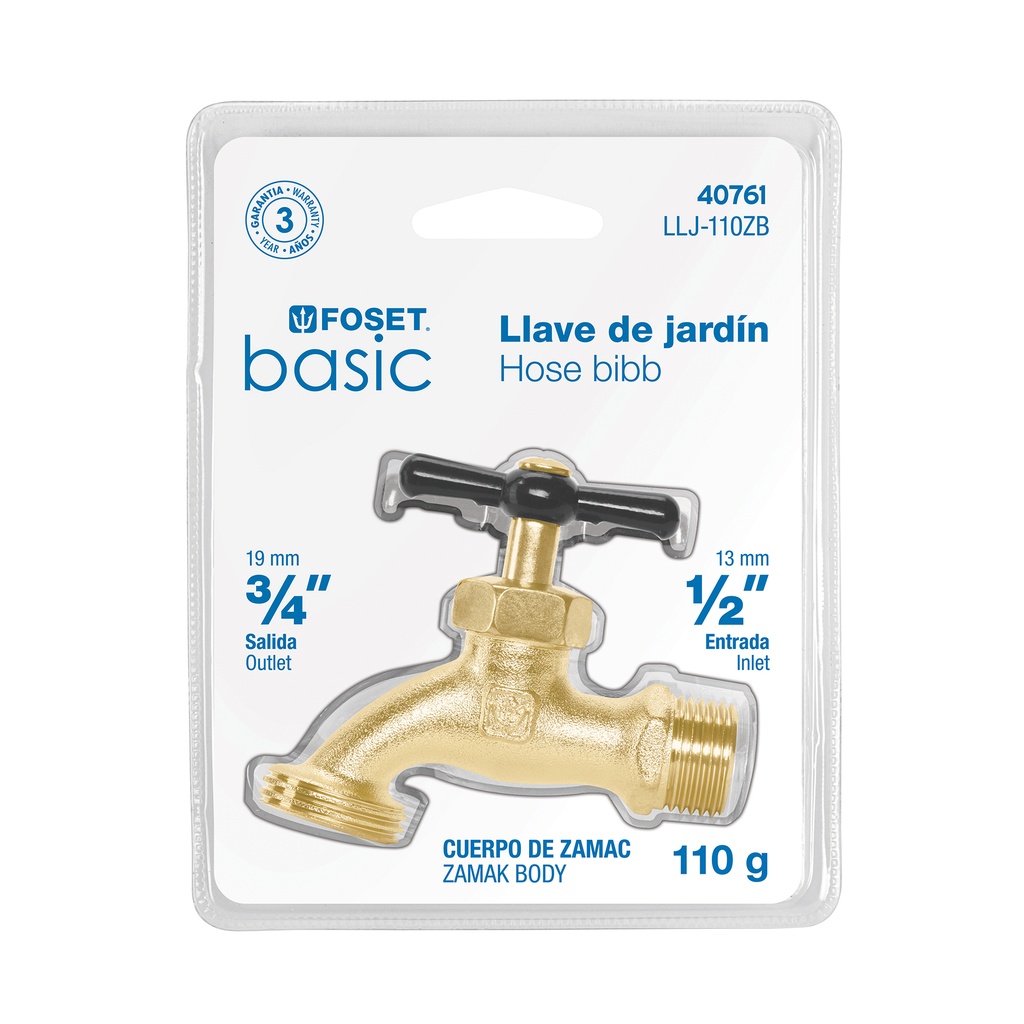 LLJ-110ZB | Llave p/manguera, de zamac 100g, 1/2', blíster, BASIC