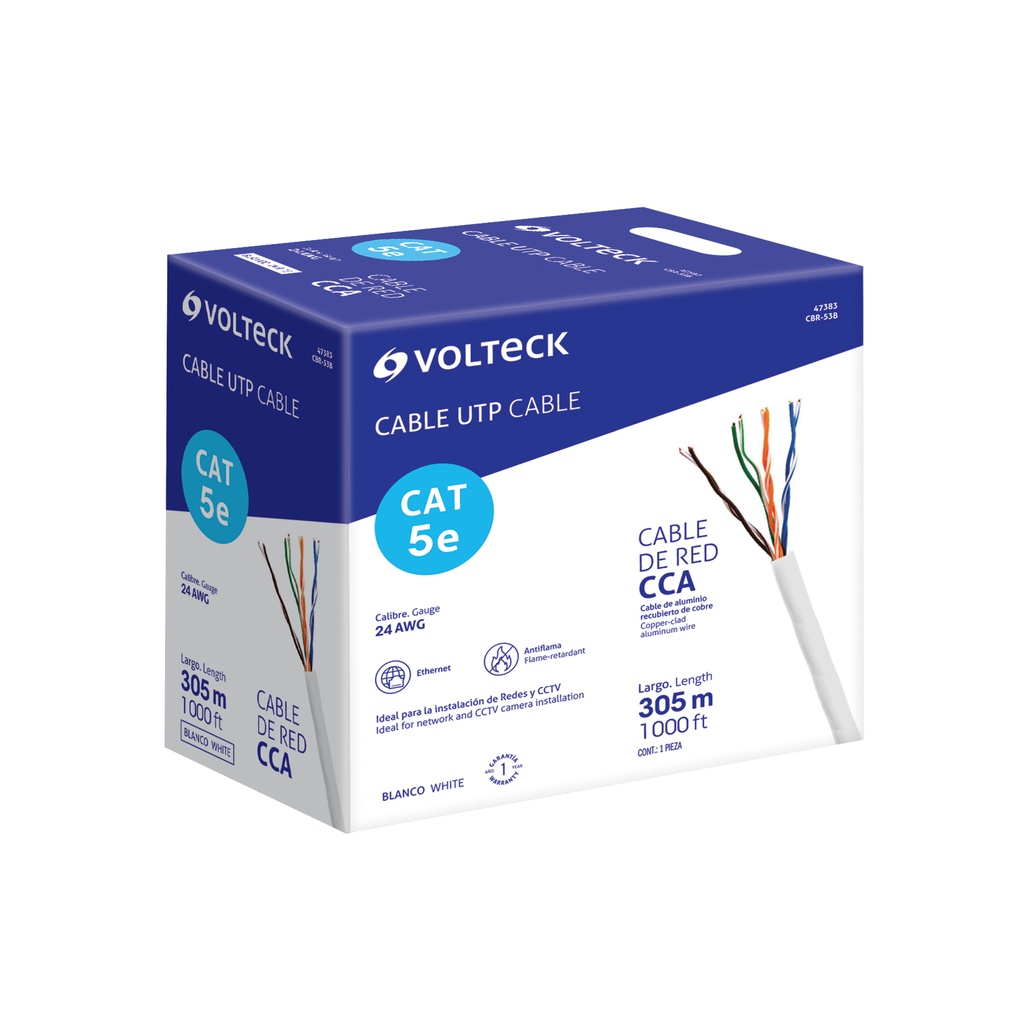 CBR-53B | Metro de cable UTP CAT5E, Bobina de 305m, blanco, VOLTECK