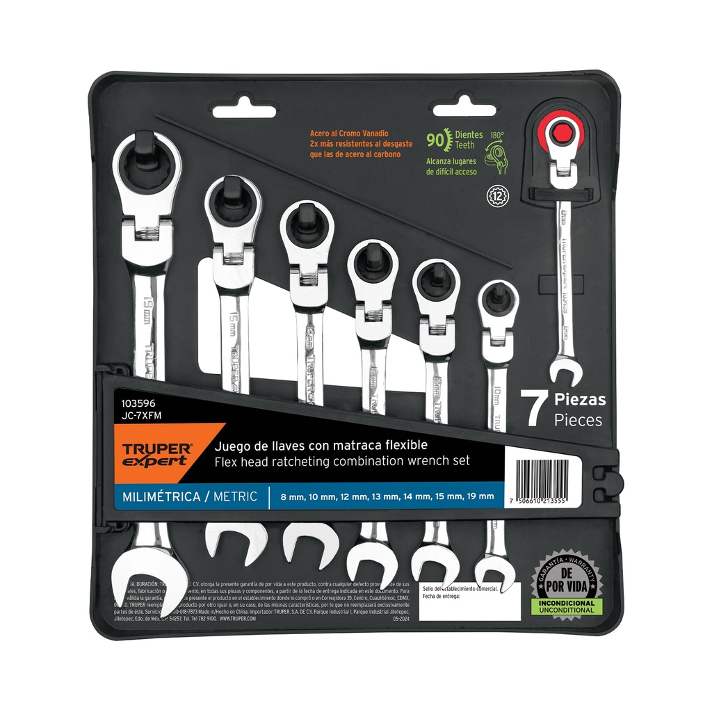 JC-7XFM | Juego de 7 llaves combinadas mm con matraca flexible