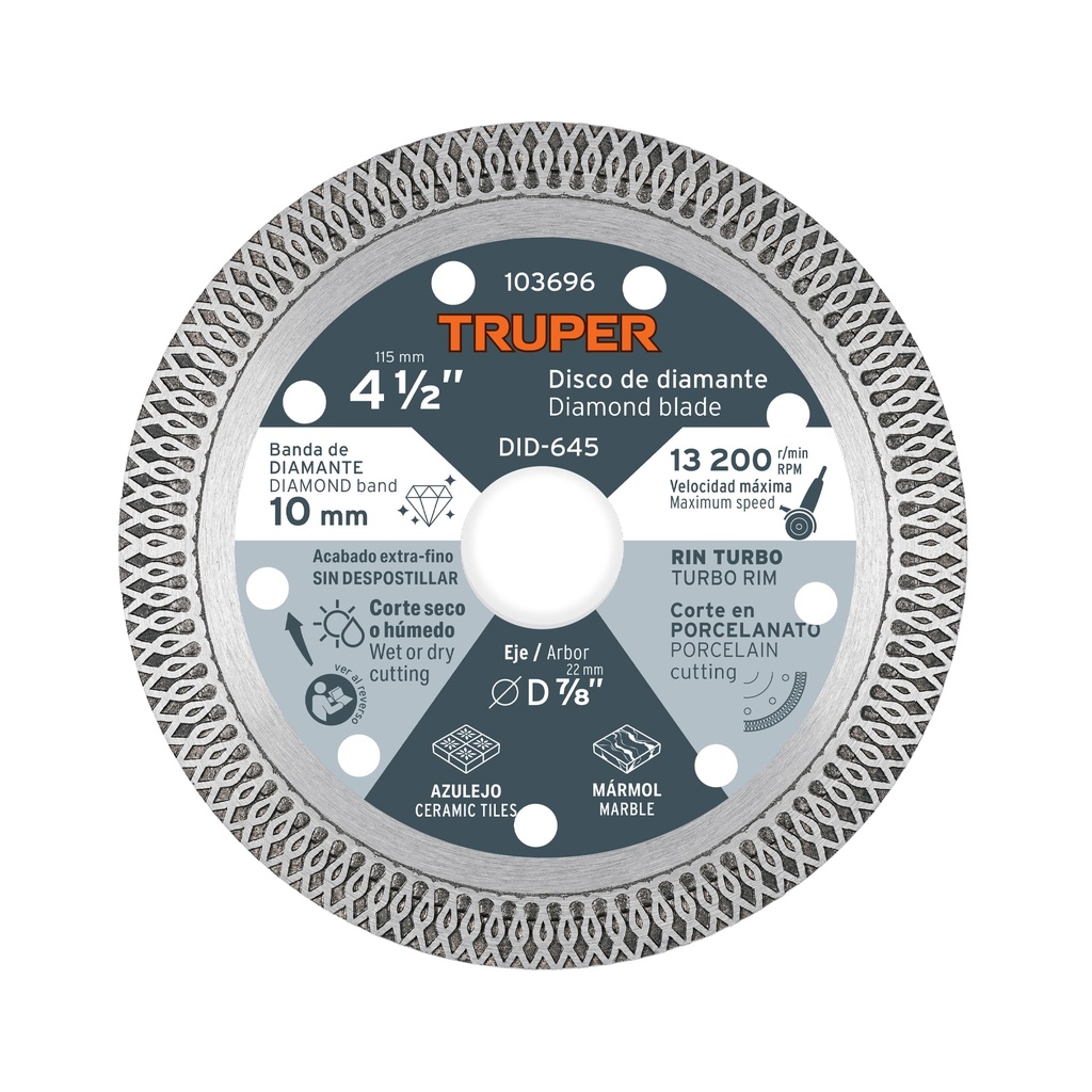 DID-645 | Disco de diamante 4 1/2' corte porcelanato, Truper