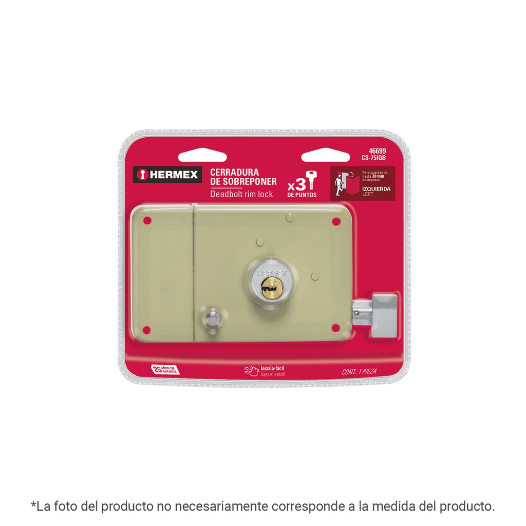 CS-75DQB | Cerradura sobreponer der instalafácil, llave puntos, blíster