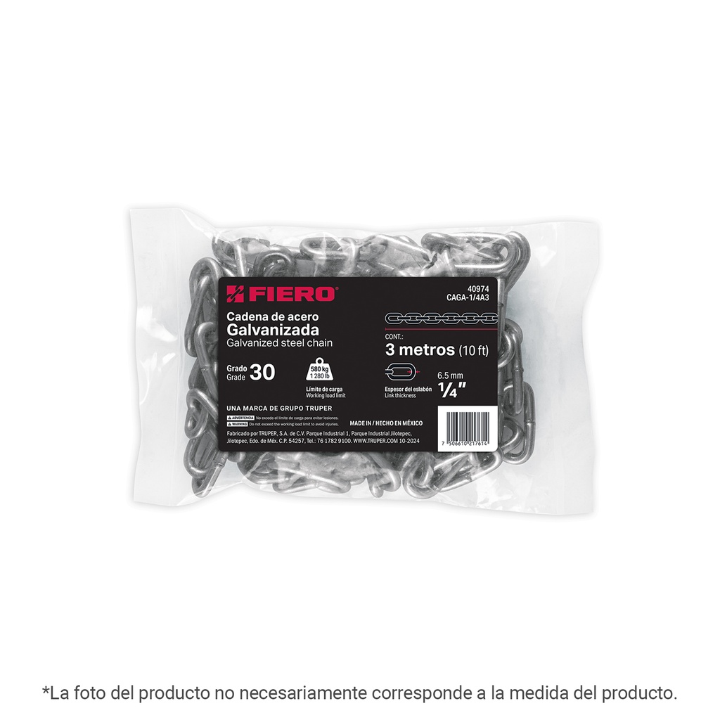 CAGA-1/8A1 | 1 metro de cadena galvanizada de 1/8', FIERO