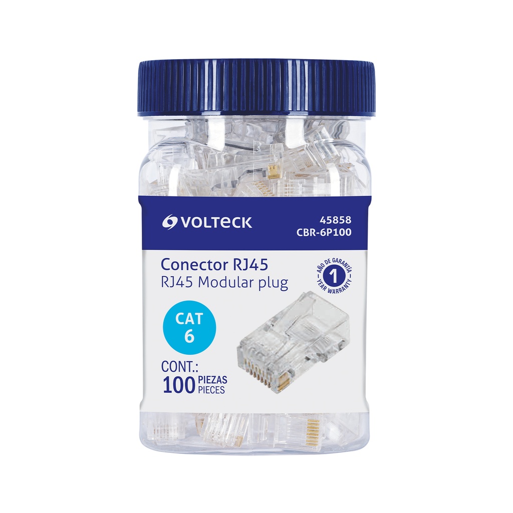 CBR-6P100 | Plug RJ45 CAT6, Bote con 100 piezas, VOLTECK