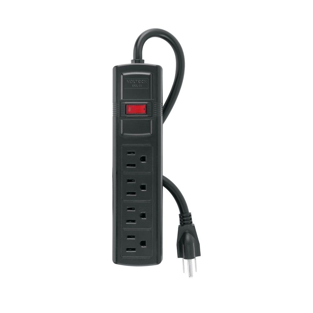 MUL-4N | Multicontacto doméstico con 4 entradas, negro, VOLTECK