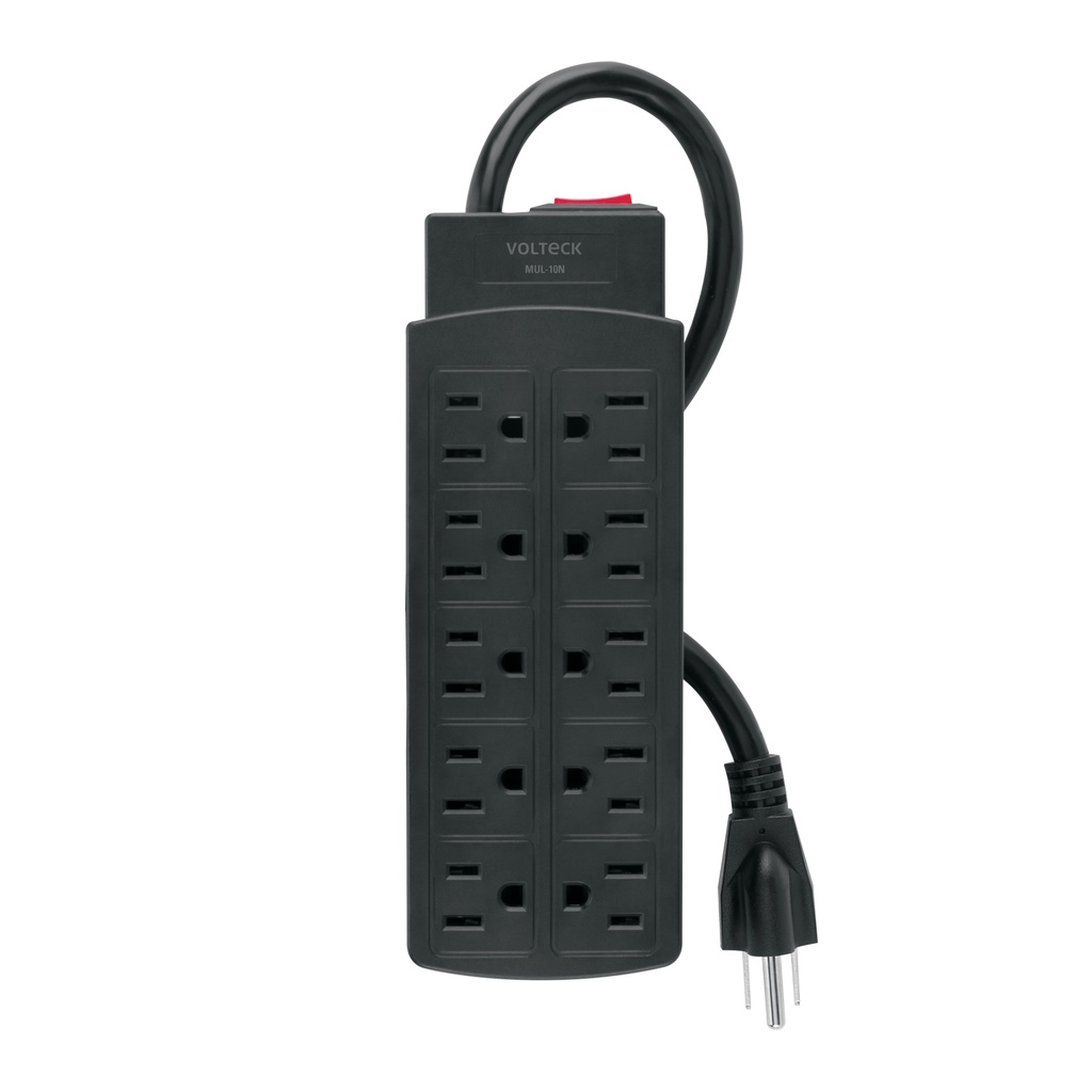 MUL-10N | Multicontacto de uso rudo con 10 entradas, negro, VOLTECK