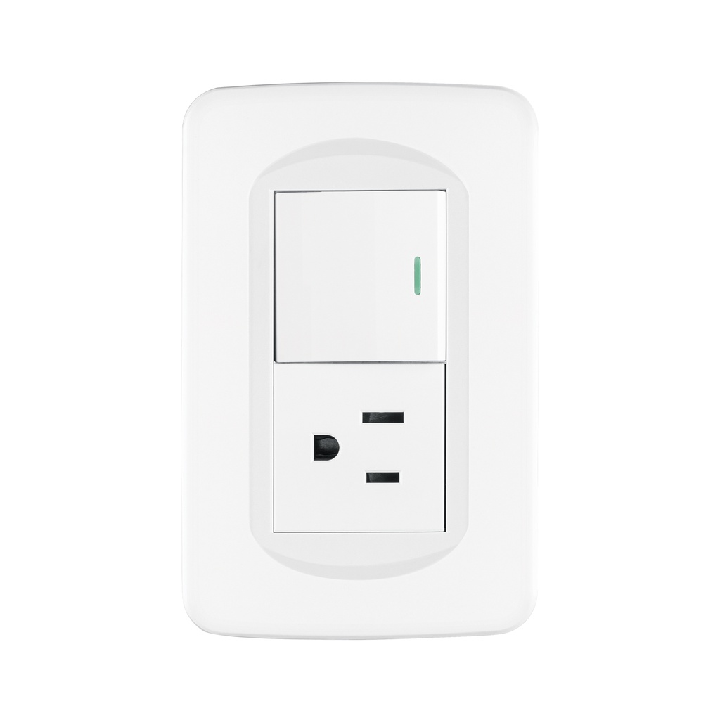 PA-APCO15-TB | Placa armada interruptor y contacto 1.5 módulos, Toledo