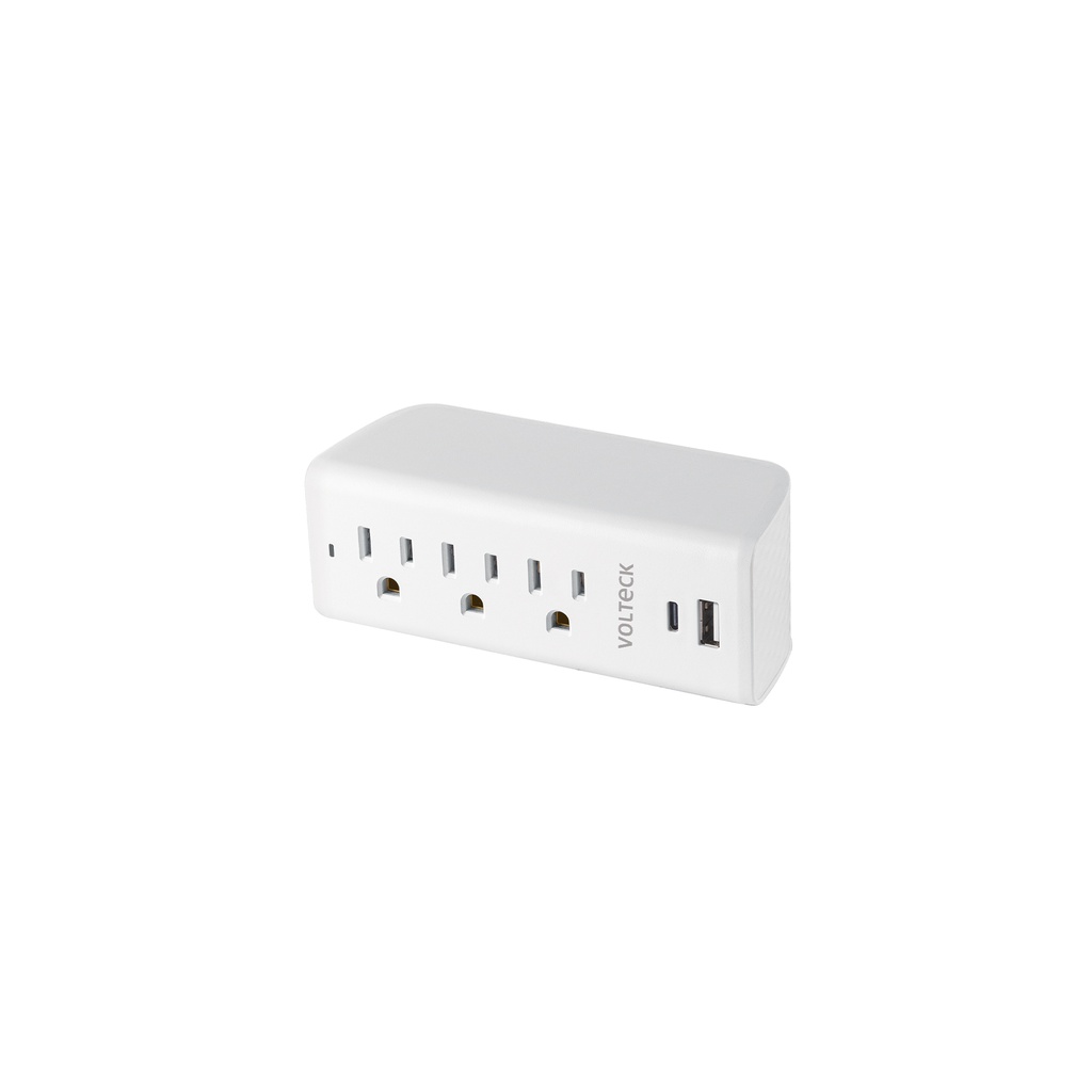 MUL-302U | Multicontacto de pared, 3 contactos y 2 USB A+C, VOLTECK