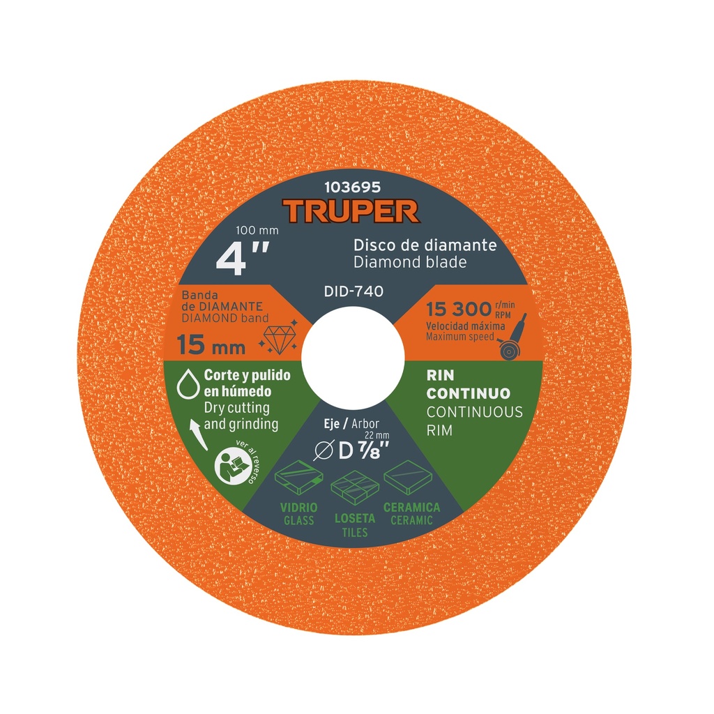 DID-740 | Disco de diamante 4', corte de vidrio, TRUPER